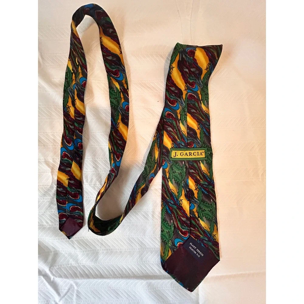 J. Garcia Mens Silk Tie Plant Person Collection Five‎ Abstract Yellow Green Blue